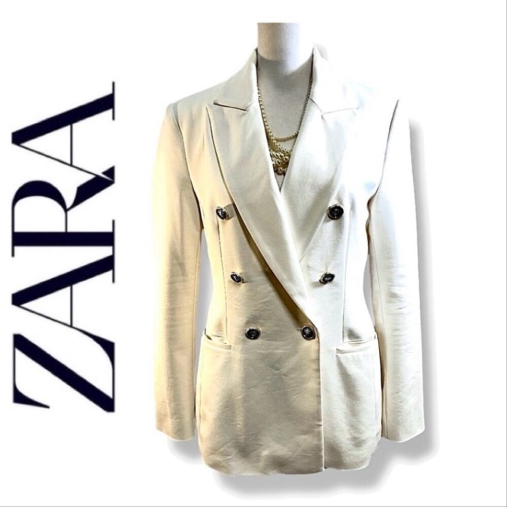 ZARA Ivory to White Long Blazer with Pointy Collar SZ S